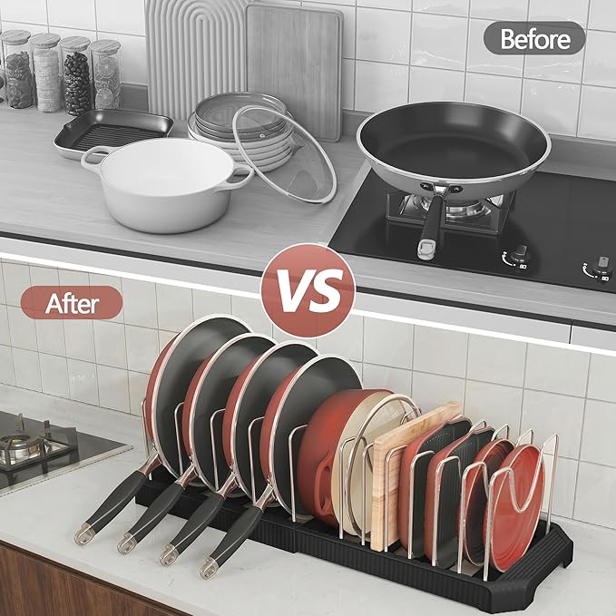 Pots and Pans Organizer for under Cabinet, Pan Pot Organizers inside Cabinet, Expandable Organizer with 12 Adjustable Dividers for Cookie Sheets, Cutting Boards, Pot Lids, Cookware - Pan Rack, Black - Image 5