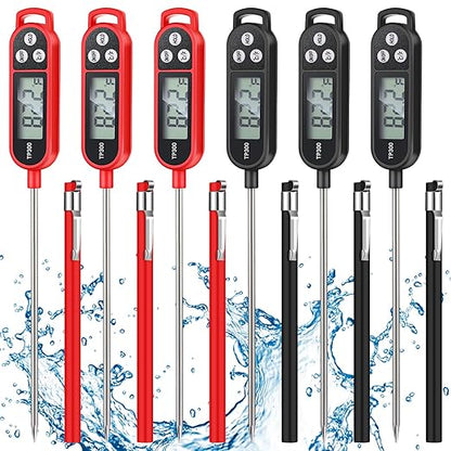 Copkim 6 Pcs Meat Food Thermometer Food with Probe Water Liquid Instant Read Digital Thermometer Kitchen Cooking Supplies for Cooking BBQ Milk Yogurt (Red,Black) by Copkim