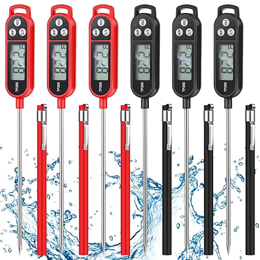 Copkim 6 Pcs Meat Food Thermometer Food with Probe Water Liquid Instant Read Digital Thermometer Kitchen Cooking Supplies for Cooking BBQ Milk Yogurt (Red,Black) by Copkim