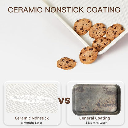 HONGBAKE 3 Pack Nonstick Ceramic Baking Sheet Pan Set for Oven, Non-Toxic Half/Quarter/Jelly Roll Pans with Diamond Texture, 0.8mm Aluminized Steel Cookie Trays for Cooking, Cream - Image 2