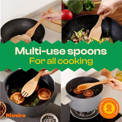Riveira Cherry Wooden Spoons for Cooking Set of 6 – Natural Cherry Wooden Cooking Utensils, Wooden Spatula, Wooden Spoon - Premium Quality Utensil Set for Non-Toxic Cooking - Image 4
