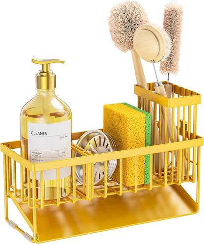 Cisily Lemon Yellow Sink Caddy Organzier with High Brush Holder, Sponge Holder for Sink, 304 Rustproof Stainless, Kitchen Countertop Soap Dispenser Organizer, Lemon Kitchen Decor and Accessories - Image 7