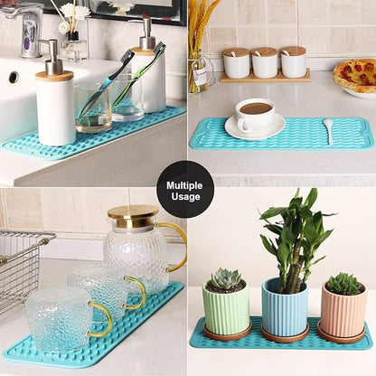 ZLR Silicone Sponge Holder & Sink Caddy Tray (6" x 17") - Narrow Dish Drying Mat for Kitchen Counter - Waterproof Soap Dispenser Organizer, Non-Slip Bathroom Vanity Tray (Mint Green) - Image 9