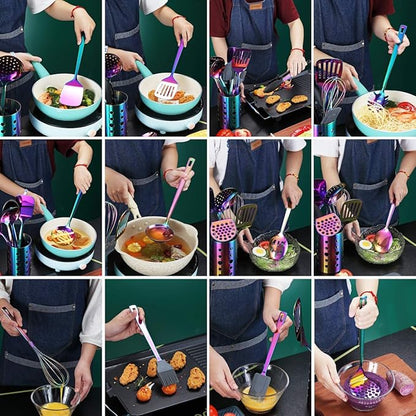Rainbow Kitchen Utensils Set,13 Pieces Stainless Steel Cooking Utensils Set With Titanium Rainbow Plating,Kitchen Tools Set With Utensil Holder For Non-Stick Cookware Dishwasher Safe (13 Packs) - Image 7