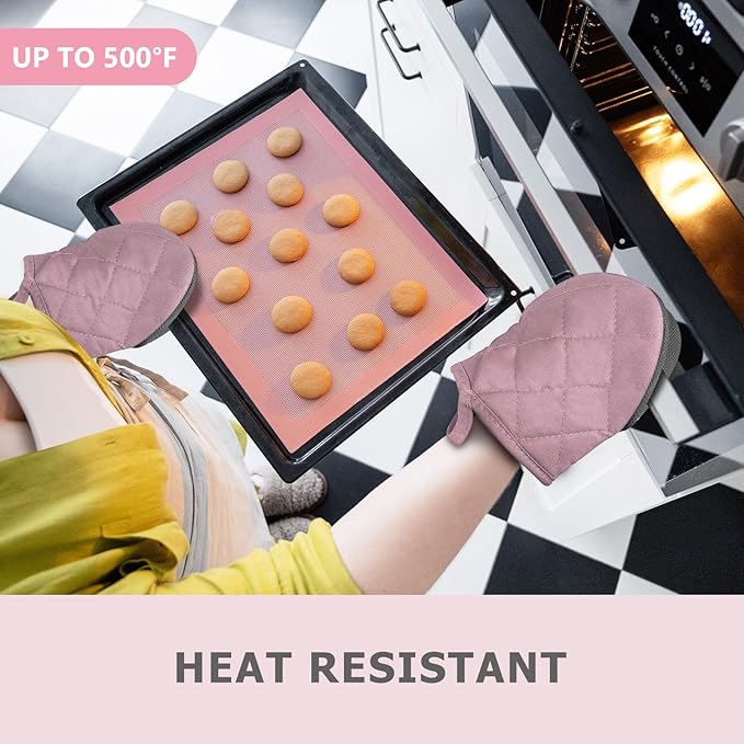 1 Pair Short Oven Mitts - Silicone Kitchen Oven Gloves High Heat Resistant 500℉, Mini Oven Mits with Non-Slip Grip Surfaces and Hanging Loop for BBQ, Baking, Cooking and Grilling (Pink) - Image 6