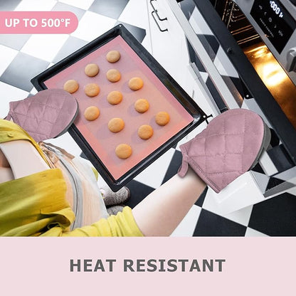 1 Pair Short Oven Mitts - Silicone Kitchen Oven Gloves High Heat Resistant 500℉, Mini Oven Mits with Non-Slip Grip Surfaces and Hanging Loop for BBQ, Baking, Cooking and Grilling (Pink) - Image 6