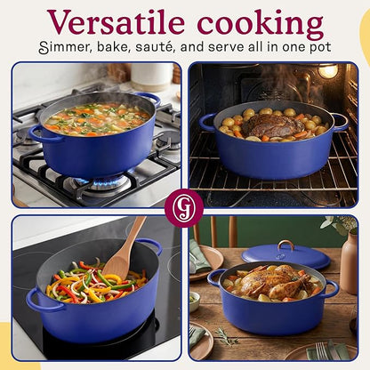 Great Jones Dutchess Cast Iron Dutch Oven Pot With Lid (Blueberry) - Large 6.75 Quart Size, Dual Handles - All Stovetop Safe - 500° Dutch Oven For Bread Baking | Dishwasher Friendly