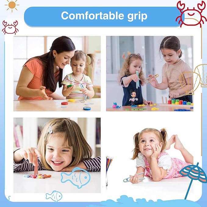 3 Pcs Silicone Mini Tongs 5.5 Inch 3 Colors Small Toddler Tongs, Silicone Toddler Tong for Fine Motor Skills Preschool Sensory Toys and Accessories