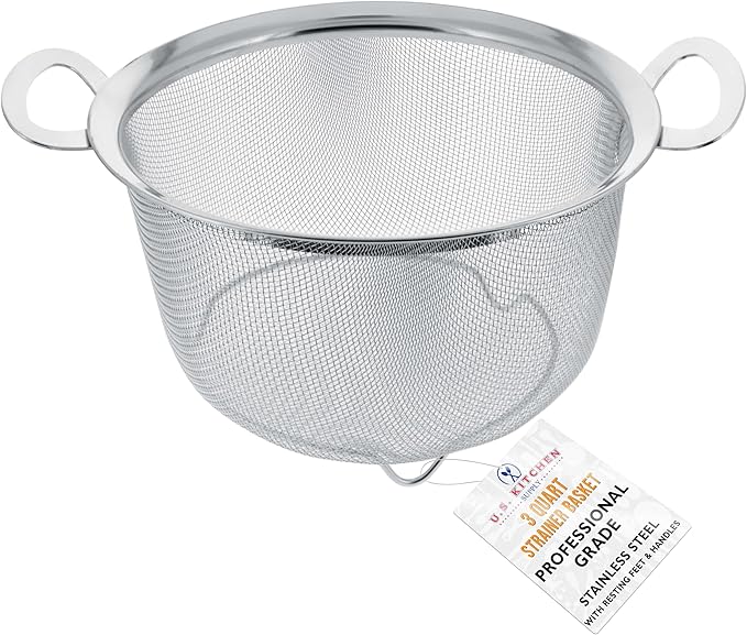 U.S. Kitchen Supply Stainless Steel Colander Strainer Basket - 3-Quart Colander with Resting Feet & Handles - Wide Rim Sieve, Stainless Steel Strainers and Colanders for Kitchen by USKitchenSupply