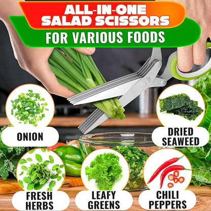 Herb Scissors with 5 Blades and Cover – Stainless Steel Herb Cutter with Ergonomic Handle and Cleaning Brush, Dishwasher Safe Design – 5x Faster Cutting of Cilantro, Parsley, Green Onion & Fresh Herbs - Image 6