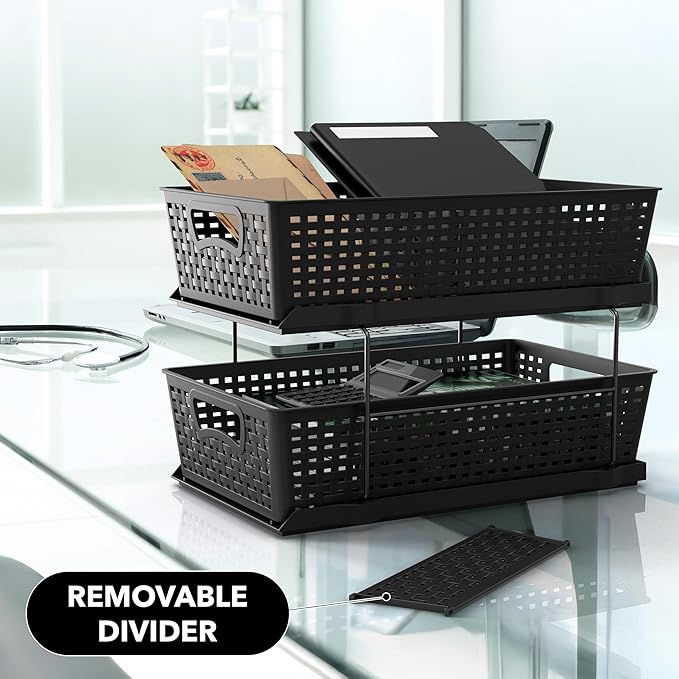 Simple Houseware 2 Tier Bathroom Organizer Tray Pull-Out Sliding Drawer, Under Sink Storage, Black - Image 9