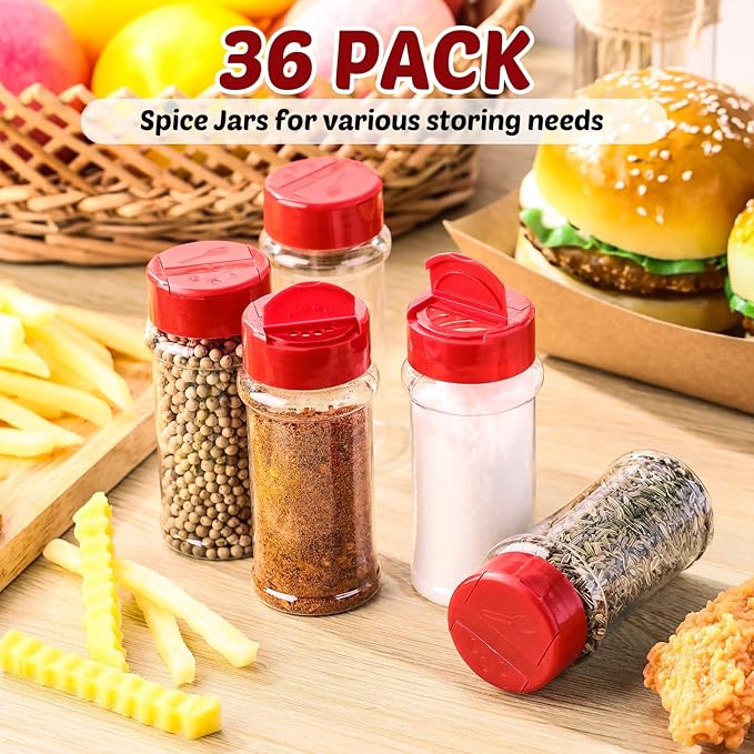 Eccliy 36 Pack 3 oz Clear Plastic Spice Jars with Label and Shaker Lids Empty Spice Bottles Seasoning Containers Seasoning Jars Shaker Condiment Pots for Pepper Herbs Powders(Red) - Image 4