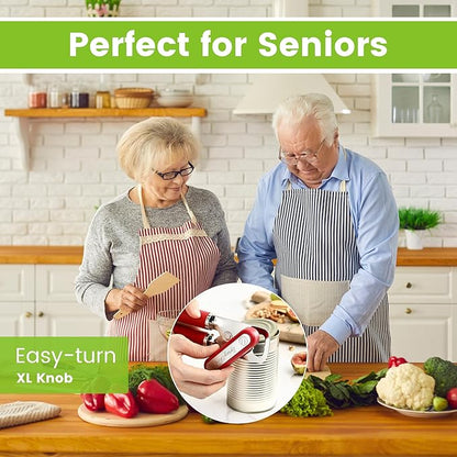 Spring Chef Stainless Steel Can Opener - Manual with Soft Grip Handles, Easy Turn, Heavy Duty Hand Can Opener for Seniors with Smooth Edge - Red - Image 7