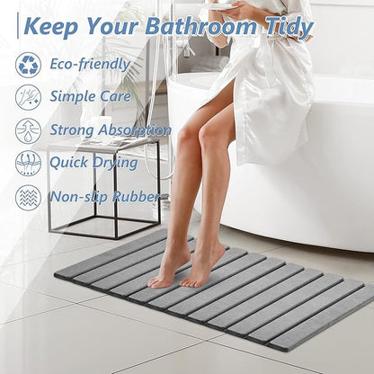 AWW Foldable Stone Bath Mat, Quick Dry Diatomaceous Earth Bath Mat with Non-Slip Mat, Super Absorbent, Easy to Clean, Compact for Small Bathrooms, 31.5 x 15.7, Grey - Image 8