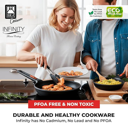 BRA COOKWARE Infinity 2-Piece Nonstick Frying Pan Set | 8 & 10.2 Inch Cast Aluminum Skillet Set | Removable Handle | PFOA/PFAS Free Fry Pans | All Cooktops incl. Induction | Oven Safe Skillets