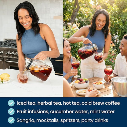 Infusion Pro Glass Fruit Infuser Water Pitcher, Heat Resistant for Hot/Cold Use, Great Iced Tea Pitcher | Tranquil Collection, 2 Qt
