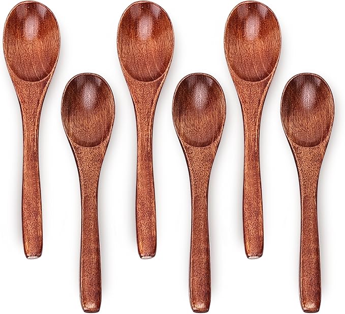 6in Wooden Spoons, 6pcs Soup Spoons Set, Small Wooden Utensils for Coffee, Tea, Jam, Sugar, Ice Cream and Bath Salts (6pcs 6in) by YOLO+CGC