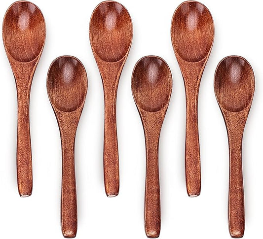 6in Wooden Spoons, 6pcs Soup Spoons Set, Small Wooden Utensils for Coffee, Tea, Jam, Sugar, Ice Cream and Bath Salts (6pcs 6in) by YOLO+CGC