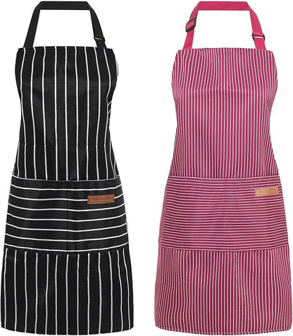 2 Pack Cooking Aprons Adjustable Bib Apron for Women with 2 Pockets, Kitchen Restaurant Men Chefs Aprons
