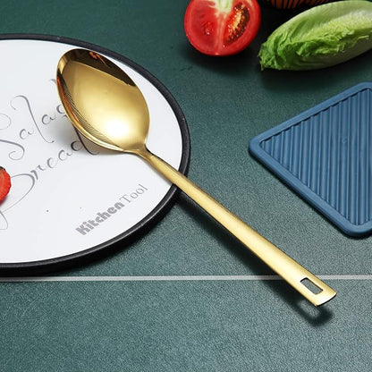 Berglander Gold Cooking Spoon, Stainless Steel Solid Serving Spoon Titanium Gold Plating, Basting Kitchen Spoon For Cooking, Dishwasher Safe, Easy to Clean - Image 3