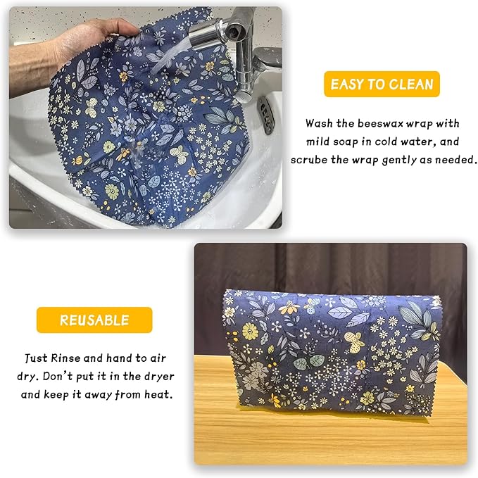 Beeswax Wrap, Beeswax Wraps For Food, Organic, Sustainable, Beeswax Food Wrap for Sandwich Storage, Reusable Beeswax Food Wrap 1L, 5M, 3S Butterfly Patterns Beeswax Paper, 9 Pack Set - Image 4