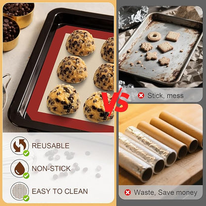HOTEC Silicone Baking Mats 3 Pack – Thickened Non-Stick Reusable Silicone Baking Sheets for Oven – Cookie & Macaron Mats – 2 Half Sheet + 1 Quarter Sheet – BPA-Free, Dishwasher Safe - Image 6