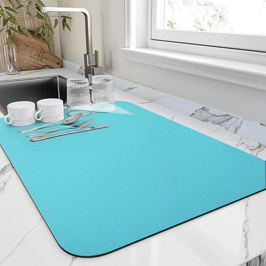 HotLive Dish Drying Mat for Kitchen Counter, Heat Resistant Drainer Mats with Non-slip Rubber Backed, Hide Stain Kitchen Super Absorbent Draining Mat, Easy to Clean Dish Rack Pad, Teal 16"x20" by HotLive