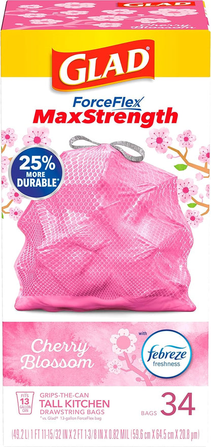 Glad Tall Kitchen Trash Bags 13 Gallon, MaxStrength Cherry Blossom Garbage Bags, Odorshield with Drawstring, 34 Count - Image 10