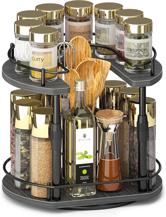 Across-Star Lazy-Susan-Spice-Rack -Organizer For Cabinet With Adjustable Height, 12 inch Rotating Seasoning Holder Spice Organization For Pantry, 2-Tier Kitchen Counter Shelf Countertop Organizer by Acorss-Star