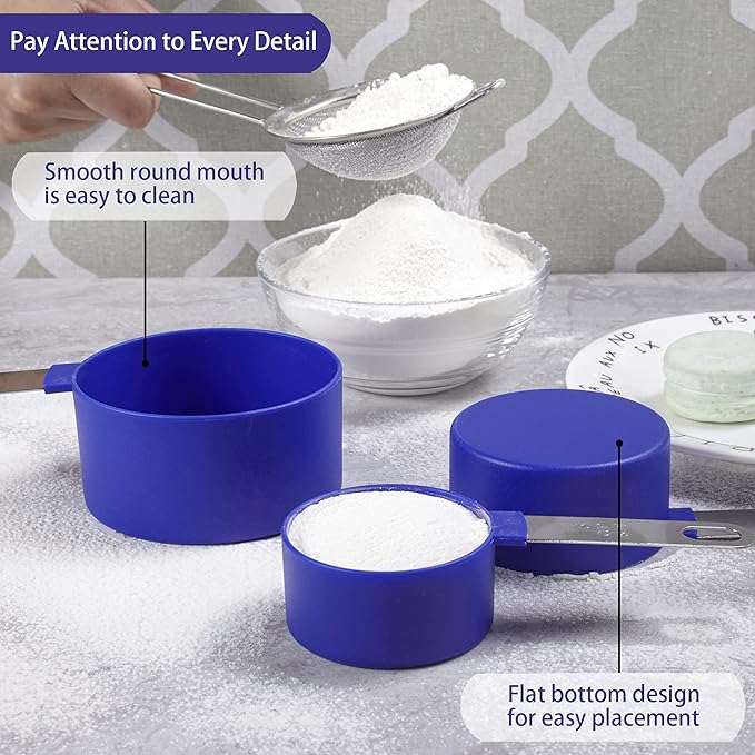 Measuring Cups and Spoons Set of Huygens Kitchen Gadgets 10 Pieces, Stackable Stainless Steel Handle Measuring Cups for Measuring Dry and Liquid Ingredient (Sapphire blue) - Image 4