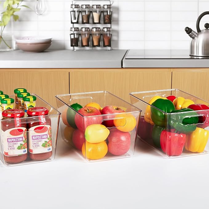 YIHONG Clear Plastic Storage Organizer Bins, 4 Pack Pantry Food Storage Bins with Handle for Kitchen,Refrigerator, Freezer,Cabinet Organization and Storage - Image 8