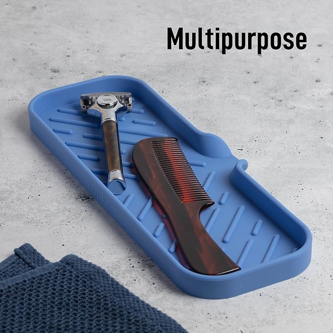 Zulay Kitchen Large Silicone Sponge Holder (12x4) – Flexible Sink Organizer Tray for Kitchen & Bathroom – Multipurpose Soap Dish for Sponges, Makeup, Trinkets & More (Provence Blue) - Image 5