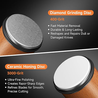 Rolling Knife Sharpener, Diamond & Ceramic Disc, 15° & 20° Magnetic Angle, Fast & Safe for Any Hardness, Sharpening Kit for Kitchen & Pocket Knives, Razor-Sharp Edge, Leather Strop, Premium Kit - Image 5