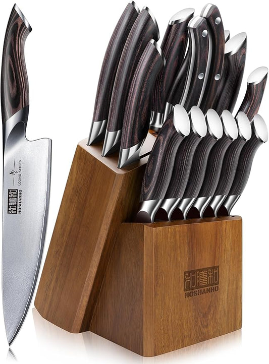 HOSHANHO 16-Piece Knife Set, Japanese High Carbon Stainless Steel Kitchen Knife Set, Ultra Sharp Chef Knife Block Set with Sharpener by HOSHANHO