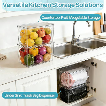Vtopmart 1 Pack Trash Bag Holder, Stackable Garbage Bag Dispenser for 13/30/33 Gallon Bags, Onion and Potato Storage Bins for Kitchen, Clear Organizer Bins for Under Sink, Laundry Room - Image 3
