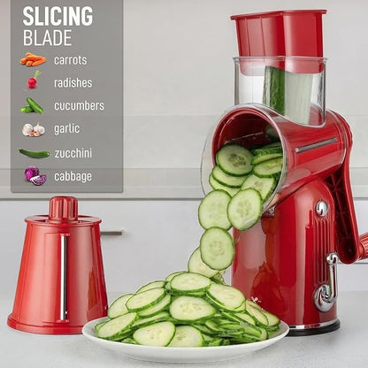 Zulay Kitchen Rotary Cheese Grater 5 Blade Cheese Shredder - Manual Hand Crank Cheese Grater With Reinforced Suction & 5 Interchangeable Drums - Easy to Use, Vegetable Chopper Round Mandoline Slicer - Image 5
