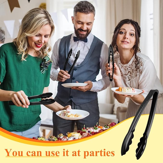 Tessco for you 25 Pcs Plastic Tongs for Serving Bulk, 9 Inch Plastic Disposable Serving Tongs, Heavy Duty Salad Tong for Kitchen, Buffet, BBQ, Events & Catering (Black) - Image 6
