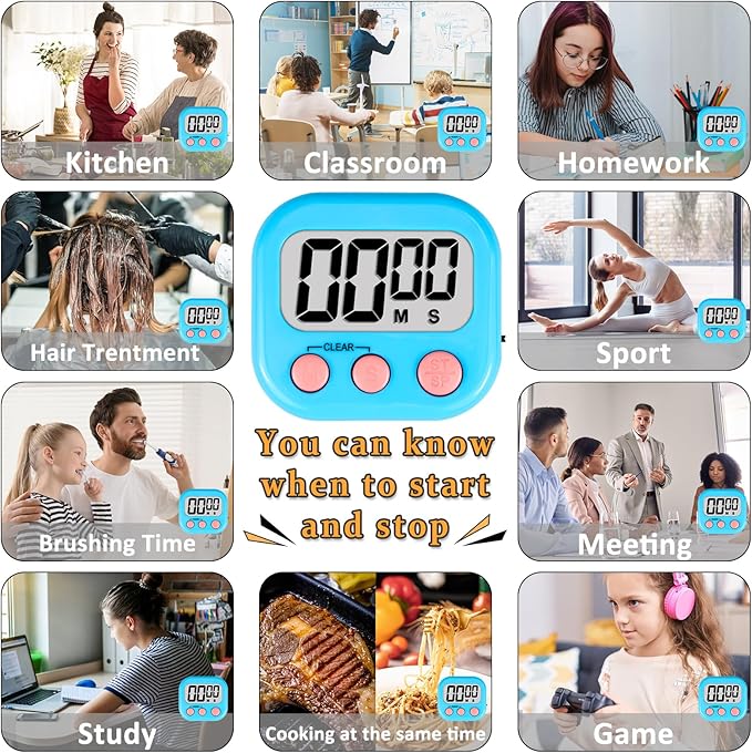 ZILLEEN 12 Pack Kitchen Timers for Cooking Digital Classroom Timers for Kids Teachers Blue Green Pink - Image 5