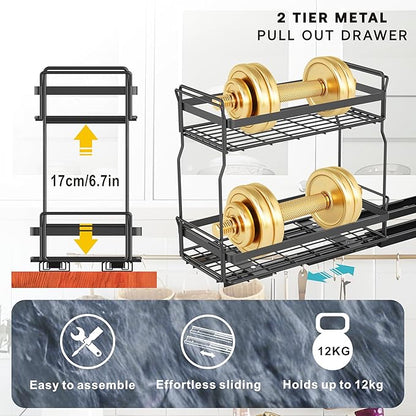 Pull Out Spice Rack Organizer for Inside Kitchen Cabinets, Heavy Duty Slide Out Seasoning Kitchen Organizer, 2 Tier Vertical Sliding Seasoning Organizer, 10.5" D x 5.1" W x 9.6" H -2 Pack (2)