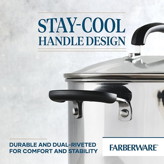 Farberware Brilliance Stainless Steel Stockpot with Glass Lid, 8 Quart, Dishwasher Safe and Induction Ready, Compatible with All Cooktops, Stainless Steel - Image 5