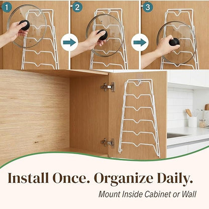 Evelots 6 Pot Lid Organizer for Cabinet or Pantry Wall - Cupboard Door Pots and Pans Organizer - Glass or Metal Pan Covers Cabinet Organizer - Rack Hanger Dividers - Set of 2