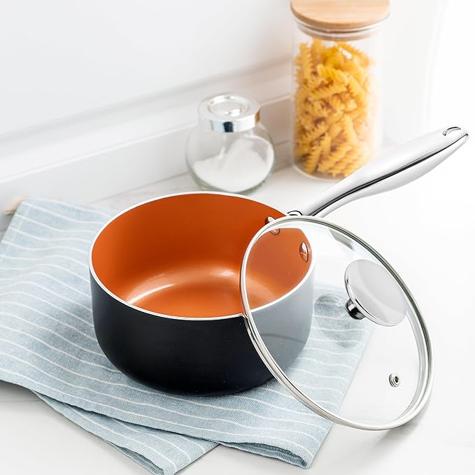MICHELANGELO 4 Quart Saucepan with Lid - Ultra Nonstick Sauce Pan with Ceramic Coating, 4 Qt Non Stick Pot Induction Compatible, Copper - Image 6