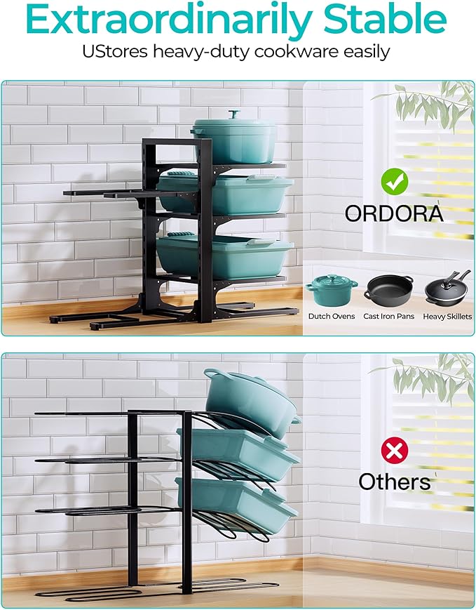 ORDORA 6-Tier Pots and Pans Organizer under Cabinet, Kitchen Cabinet Organizers and Storage, Heavy Duty Pots and Pan Storage Rack Organizer inside Cabinet, Adjustable Pot Rack - Image 7