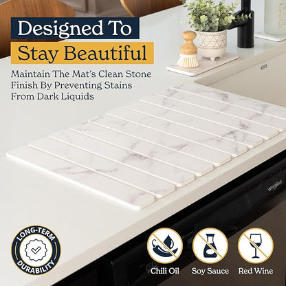 Oleex 3-Pack Stone Dish Drying Mat Set Includes 1 Large 24”x16” & 2 Small 4”x9” for Kitchen Counter-Collapsible Diatomaceous Earth Pad Absorbs Water & Dries Dishes Fast, Non-slip, Odor-Resistant Mats - Image 7