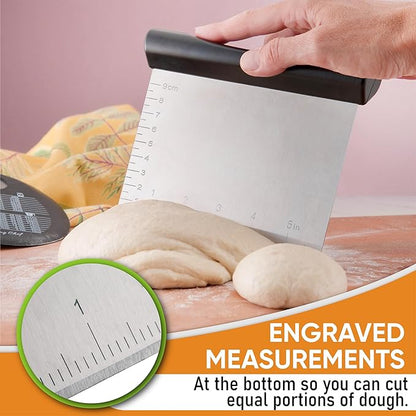 Spring Chef Dough Bench Scraper for Baking with Markings - Stainless Steel Kitchen Dough Cutter Tool with Bowl Pastry Scraper for Pizza, Bread, Pastries - Bench Knife - Dishwasher Safe - Black - Image 6