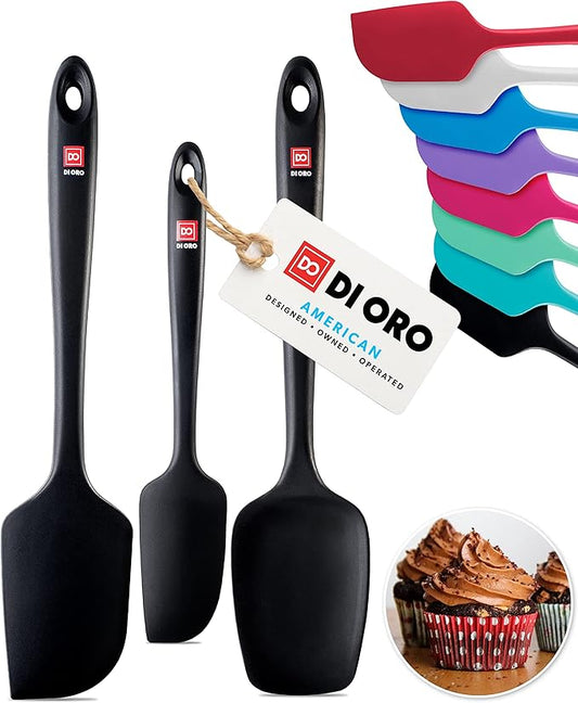 DI ORO Silicone Spatula Set - Rubber Kitchen Spatulas for Baking, Cooking, & Mixing - 600°F Heat-Resistant & BPA Free Silicone Scraper Spatulas for Nonstick Cookware - Dishwasher Safe (3pc, Black) by DIORO