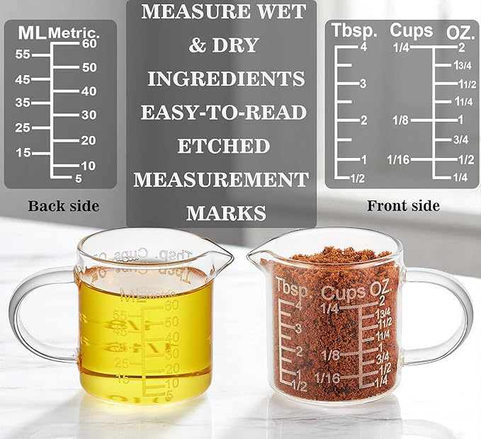 Ackers Etching Scale Measuring Glass -[Insulated handle | V-Shaped Spout]-Made of High Borosilicate Glass Measuring for Kitchen or Restaurant, Easy to Read, 60 ML (2 Oz) 丨(2 Pack) - Image 3
