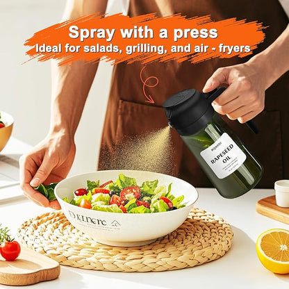 mqnxoi Oil Sprayer for Cooking, 2 in 1 Olive Oil Dispenser Bottle for Kitchen, 16oz/470ml Premium Glass, Food-grade Oil Mister for Air Fryer, Salad, Frying, BBQ (Black + Dark Green Bottle) - Image 6