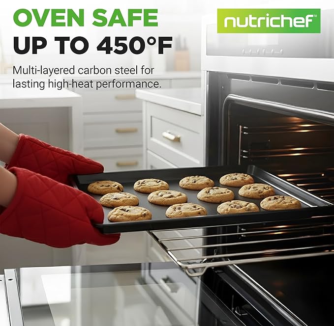 NutriChef 3-Piece Nonstick Baking Sheet Set – Non-Toxic Cookie Sheets for Everyday Baking – Small, Medium & Large Oven Safe Bakeware Trays – Warp-Resistant, Easy to Clean & Dishwasher Safe - Image 2