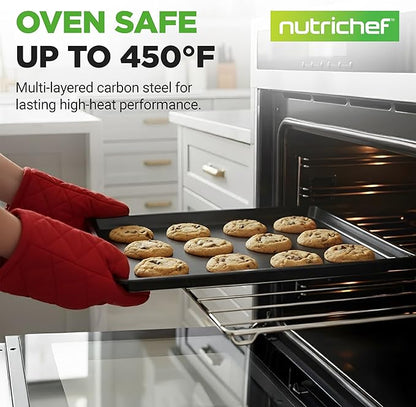 NutriChef 3-Piece Nonstick Baking Sheet Set – Non-Toxic Cookie Sheets for Everyday Baking – Small, Medium & Large Oven Safe Bakeware Trays – Warp-Resistant, Easy to Clean & Dishwasher Safe - Image 2